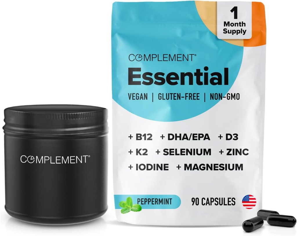 Complément Multivitamines véganes pour femmes et hommes- Omega 3 DHA+EPA, vitamine B12, vitamine D3 K2, zinc, sélénium, magnésium, supplément d'iode- soutien immunitaire- 90 Compte, comprend Jar