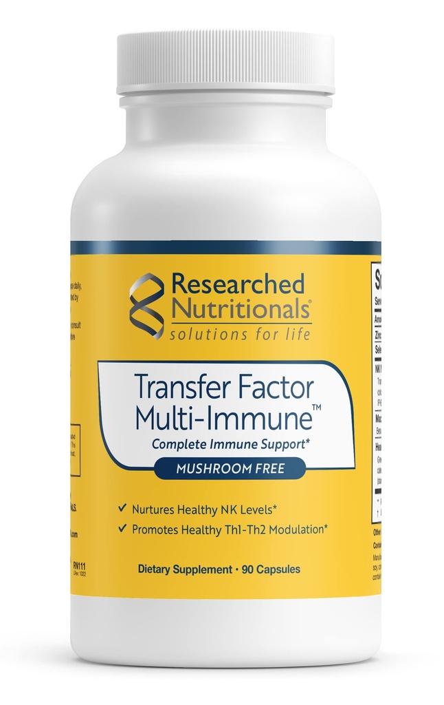 Facteur de transfert nutritionnel étudié Supplément colostrum multi-Immune - Soutien immunitaire sans champignons avec Zinc, Beta Glucan et Thé Vert - soutenu par la recherche clinique (90 capsules)