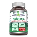Amazing Formulas Melatonin 12 Mg | Tablets Supplement | Non-GMO | Gluten-Free | Made in USA (180 Tablets, Strawberry)