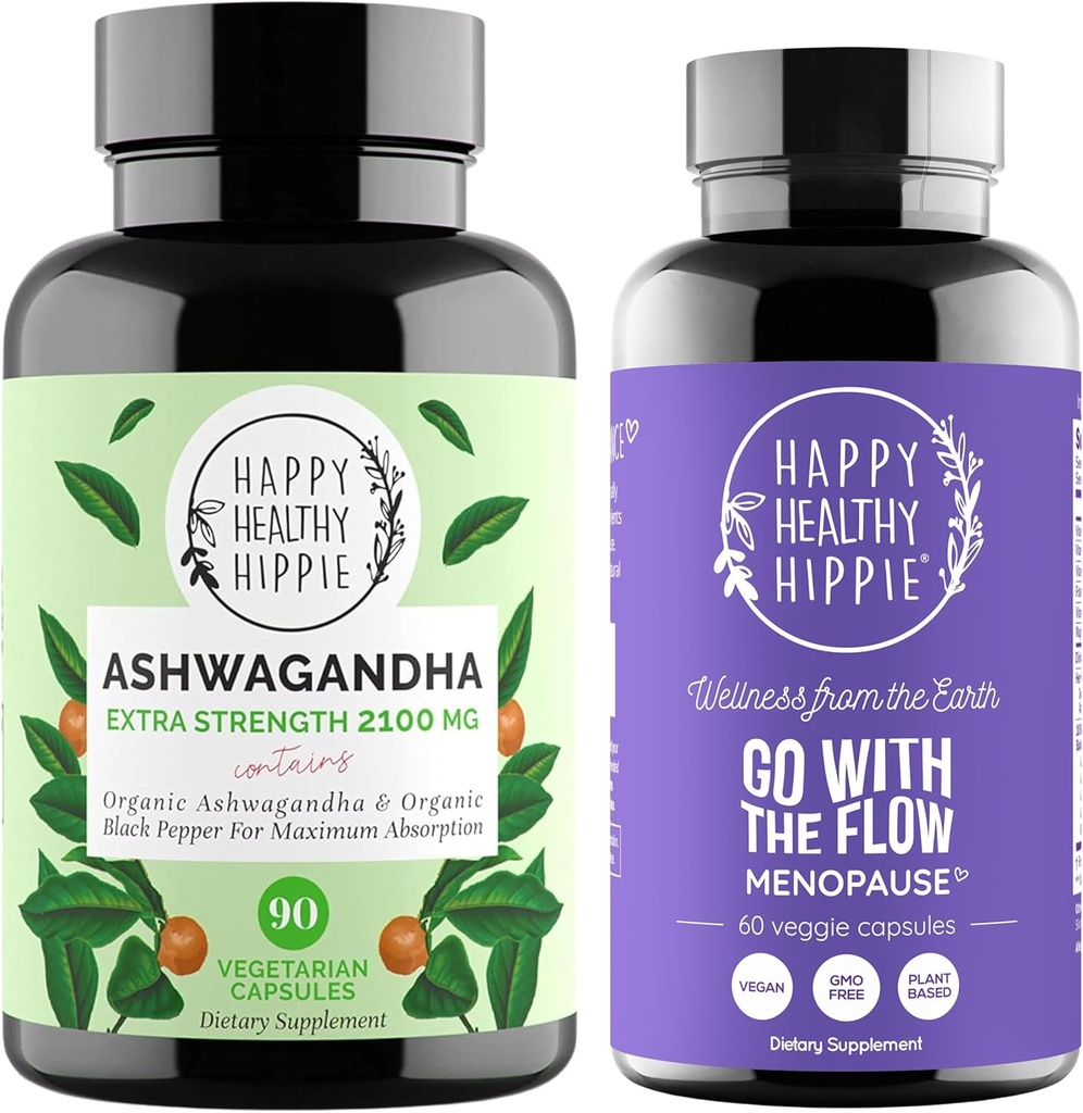 Happy Healthy Hippie Aller avec le soutien de la ménopause de flux et l'ashwagandha biologique