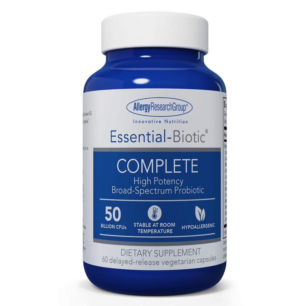 Groupe de recherche sur l'allergie Supplément complet essentiel-biotique - Probiotiques de haute puissance pour les hommes et les femmes, soutient la santé gustative et digestive, 50 milliards d'UCF, capsules végétariennes à libération différée - 60 Nombre