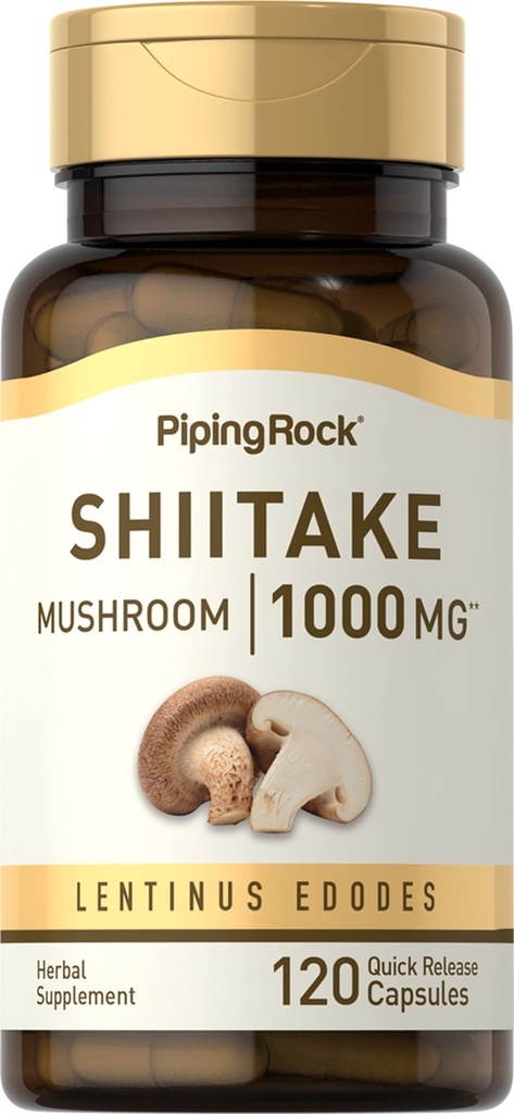Piping Rock Shiitake Mushroom Supplement | 120 Capsules | Lentinus Edodes Herbal Extract | Non-GMO, Gluten Free
