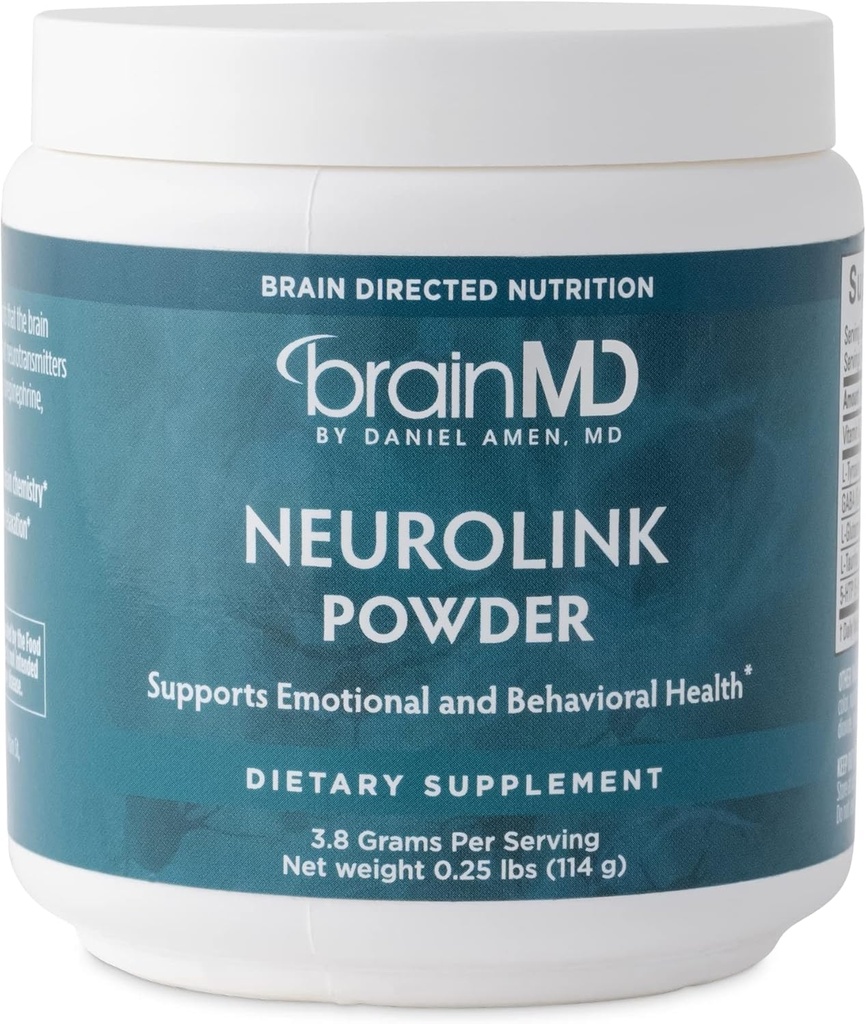 Dr Amen BrainMD NeuroLink Powder - 114g - Soutient Mémoire, Focus et Concentration - Sans gluten - 30 portions