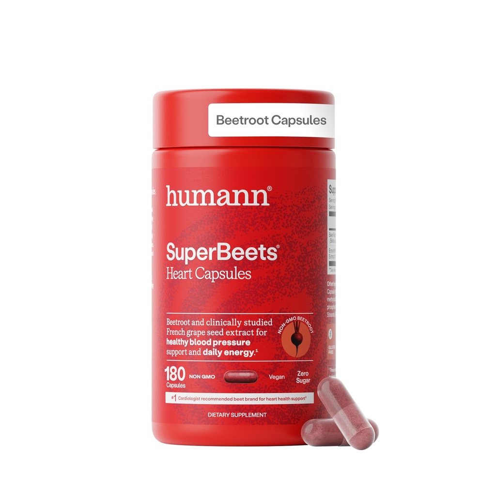 HumanN SuperBeets Capsules de racine de betterave à libération rapide 1000mg, aide à soutenir la production d'oxyde nitrique, la pression artérielle, la santé cardiaque, contient de la poudre de betterave non OGM, des antioxydants étudiés 180 Compte