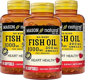 Mason Natural Omega,3 Huile de poisson, 45,Approvisionnement de jour, 1000mg avec EPA et DHA pour le soutien conjoint, 90 Softgels (paquet de 3)