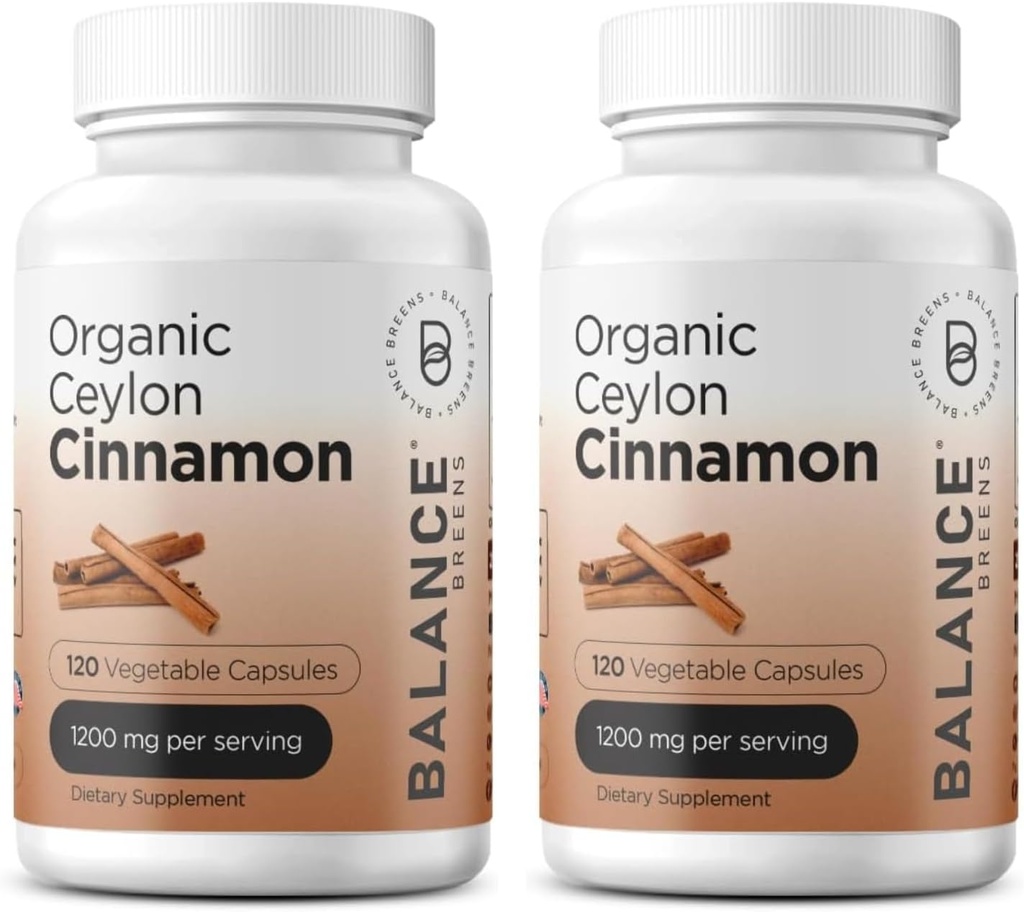 Balancebreens Certifié biologique Ceylan Cinnamon 1200mg Supplément - 120 Capsules de Veg - Soutien du coeur, du cerveau et de la fonction articulaire - Pas de pilules de remplissage (paquet de 2)