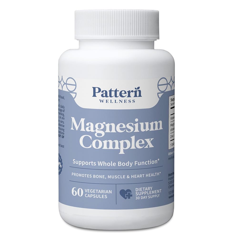 Pattern Wellness Magnesium Complex – Supports Muscle, Bone & Relaxation Health – with Zinc & Vitamin D – Daily Support Formula – 60 Vegan Capsules