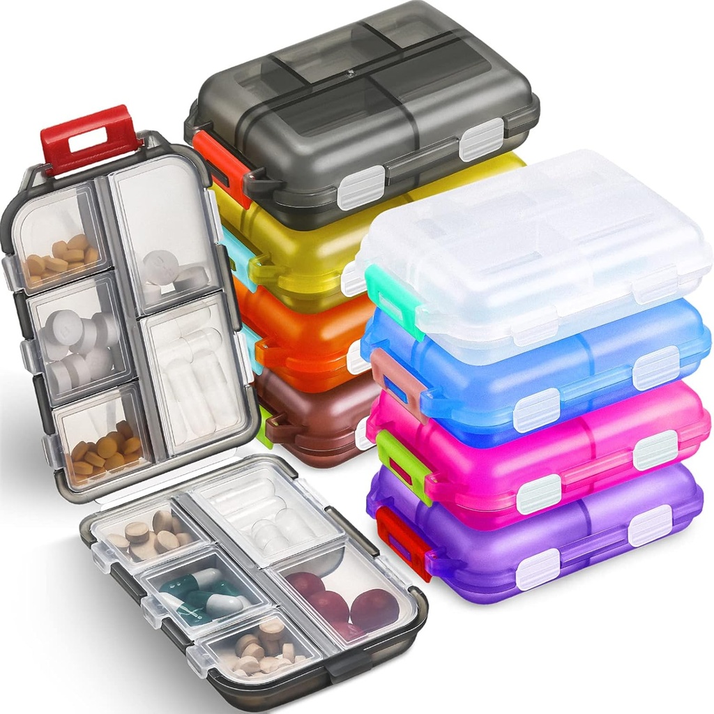 Meekoo 8 Pcs Travel Pill Organizer Pocket Portable Pill Case Daily Container Small Container Medicine Travel with 10 Compartiments for Purse Fish Oil Medicine(Multicolor)