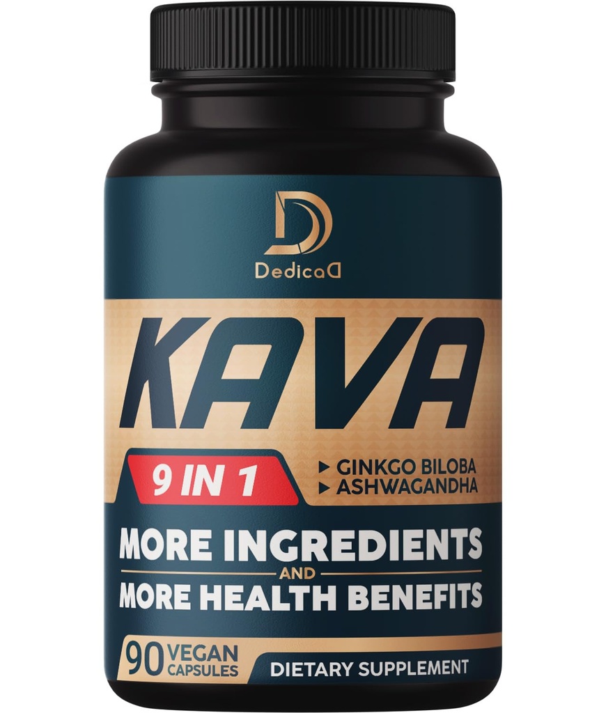 Kava Kava Capsules - 3 mois d'approvisionnement - 9 herbes avec Ginkgo Biloba, Ashwagandha Root, Coca andin, Graviola Leaf, Camomille, Valérien, Lemon Baume & Skullcap - Support Mood & Immune - 90 pilules