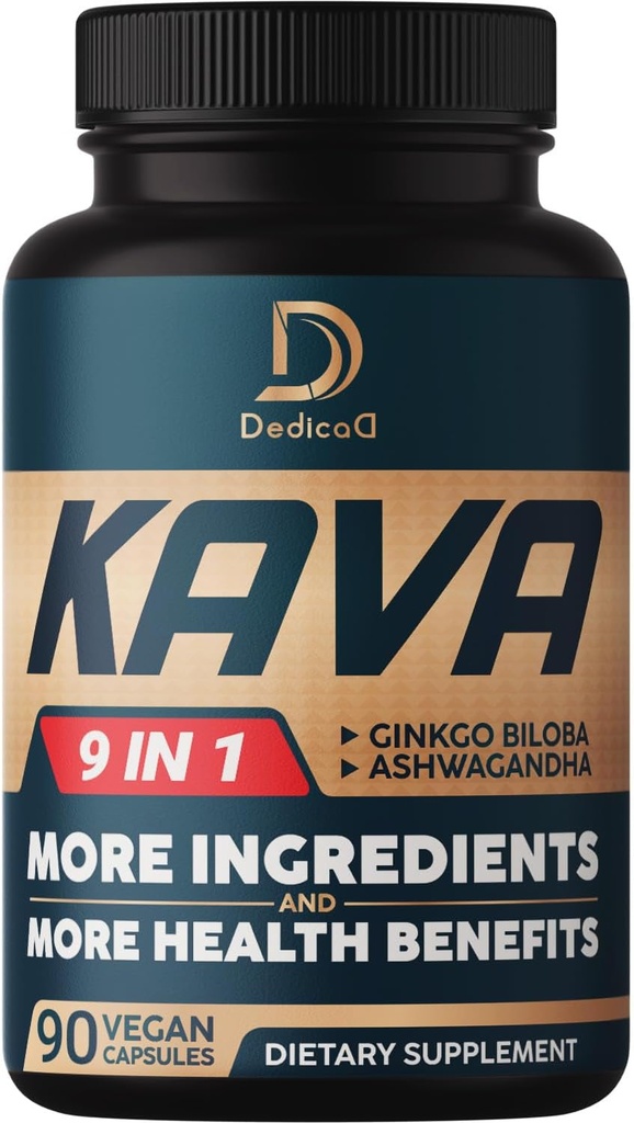 Kava Kava Capsules - 3 mois d'approvisionnement - 9 herbes avec Ginkgo Biloba, Ashwagandha Root, Coca andin, Graviola Leaf, Camomille, Valérien, Lemon Baume & Skullcap - Support Mood & Immune - 90 pilules