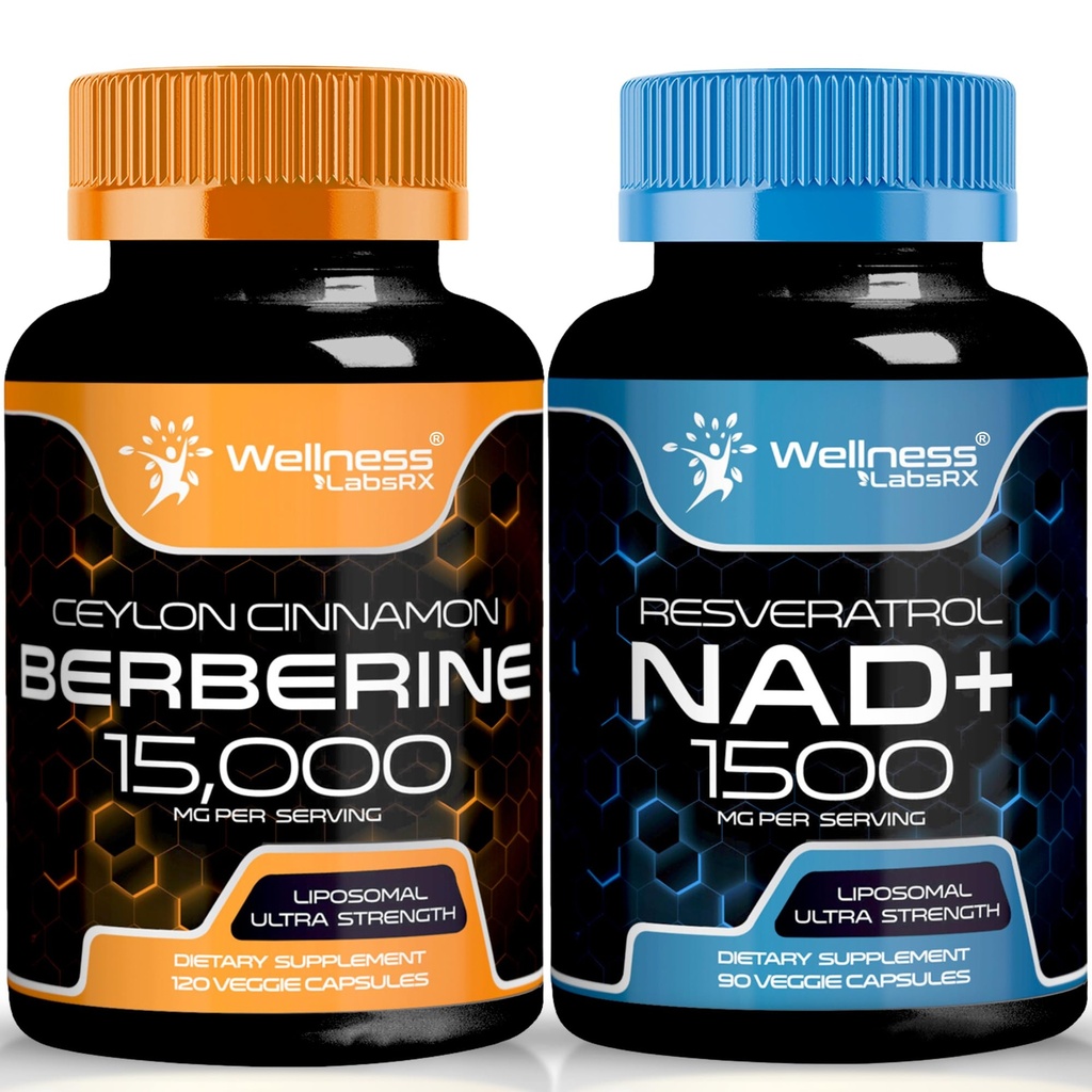 WELLNESS LABSRX NAD Supplement, 1500mg - NAD+ with Resveratrol│Berberine 1500mg - Berberine with Ceylon Cinnamon | Bundle