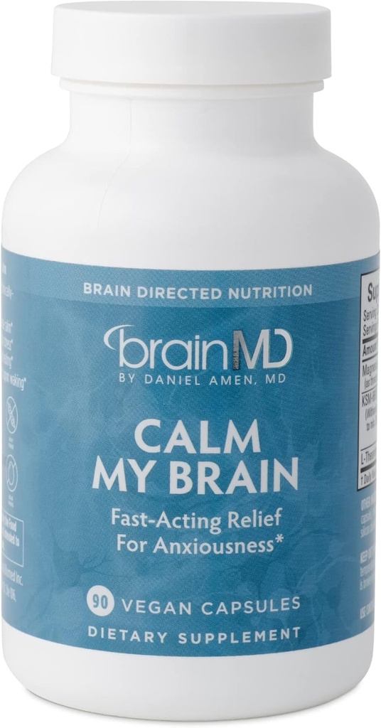 Dr Amen BrainMD Calm My Brain - 90 Capsules Vegan - Formule à action rapide avec Magnésium, Ashwagandha & L-Theanine - 30 portions
