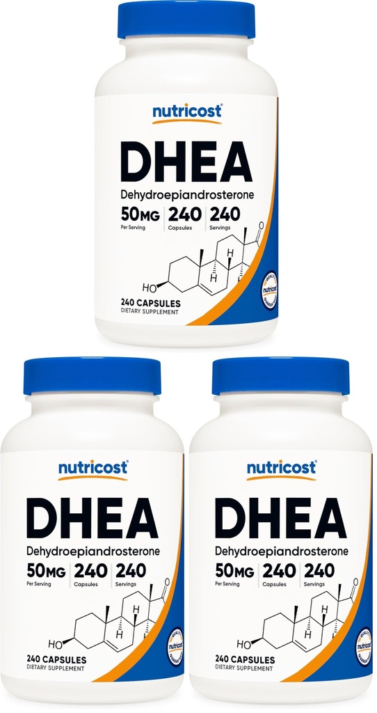 Nutricost DHEA 50mg, 240 Capsules - Gluten Free, Soy Free, Non-GMO, Supplement (Pack of 3)