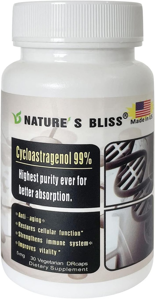 Nature'sbliss Stomach Acid Protected & Super-Absorption Cycloastragenol 99%, Made in USA, 5mg, 30caps