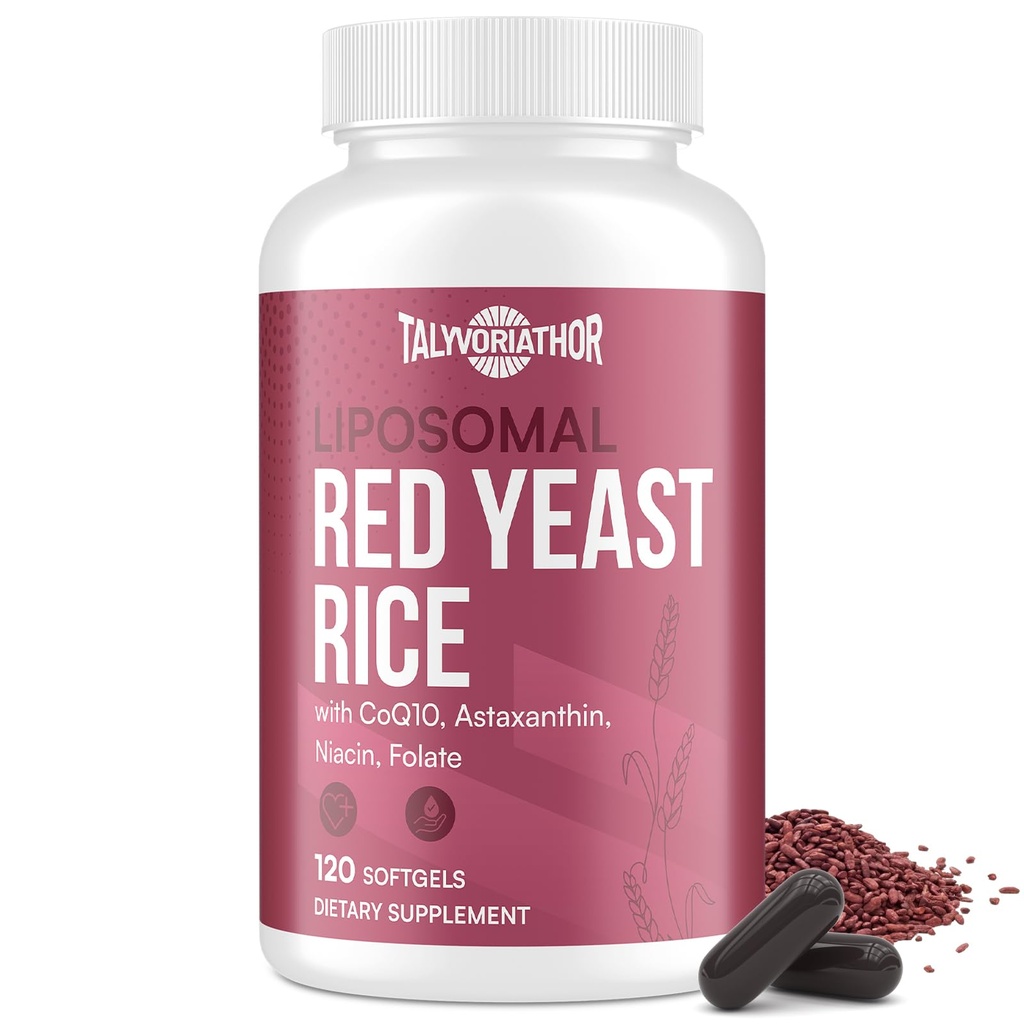 Talyvoriathor Liposomal Red Yeast Rice 1200mg with CoQ10 & Astaxanthin – Rice Yeast for Cholesterol – High Absorption – Citrinin-Free, 120 Softgels