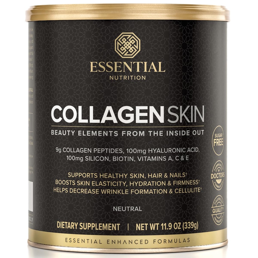Nutrition Essentielle Collagène Peau - Peptides de collagène hydrolysés, avec acide hyaluronique, silicone et biotine - Cheveux, peau et ongles - Neutre - 11,9 oz (30 portions)