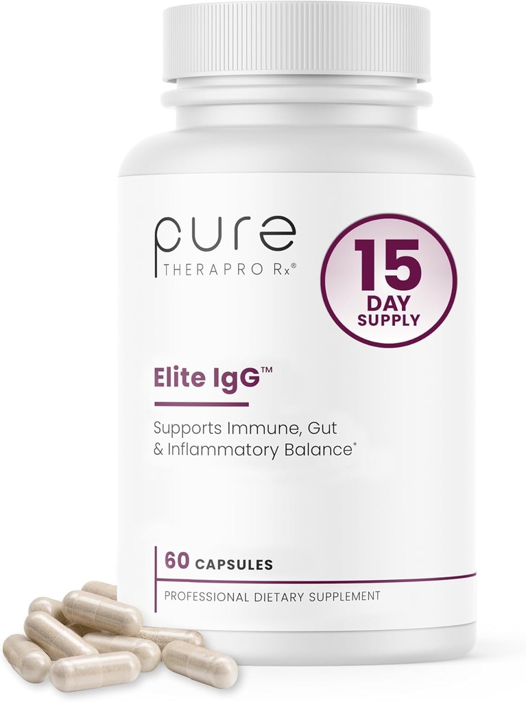 Pure Therapro Rx Elite IgG Supplément Immunoglobulline , 1100+ mg IgG, IGA & IgM Immunoglobulines dérivées du sérum (SBI) , Supplément Colostrum Alternative , sans gluten, sans produits laitiers et sans OGM (60 capsules)