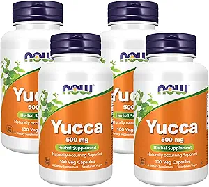 MAINTENANT Suppléments, Yucca (Yucca spp.) 500 mg, 4:1 Concentré, supplément à base de plantes, 100 capsules (paquet de 4)
