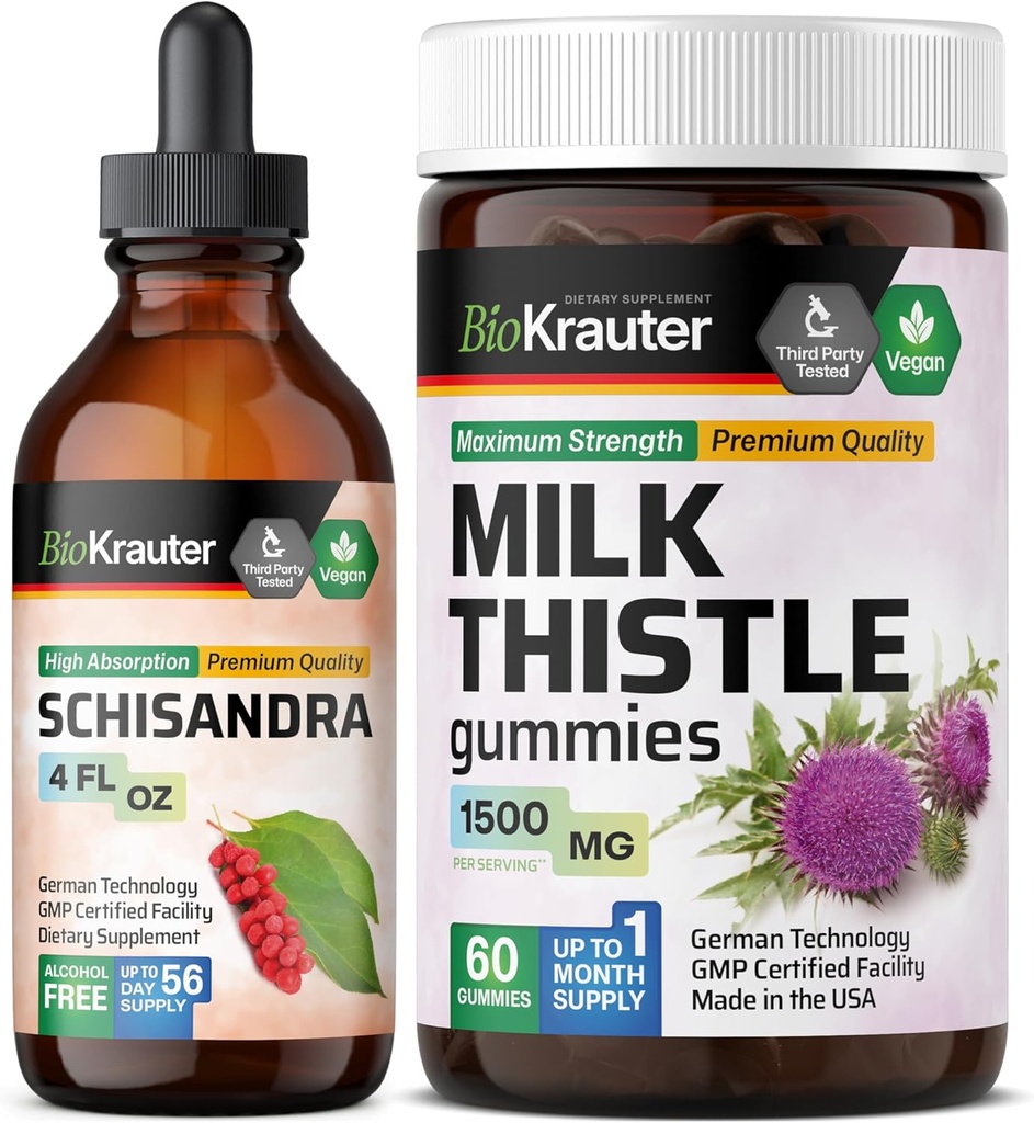 BIO KRAUTTER Schisandra Teinture 4 Fl. Oz. & Thistle de lait 60 Gummies