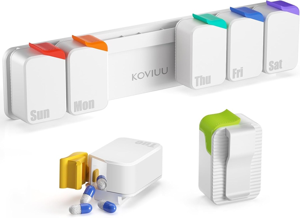 Organisateur hebdomadaire de pilules, Boîte à pilules extra grande, Cas de pilule quotidienne amovible, Conteneur quotidien de pilules 7 jours étanche, Porte-médicaments collant Cas de vitamine pour aînés, patients arthrtiques, enfants