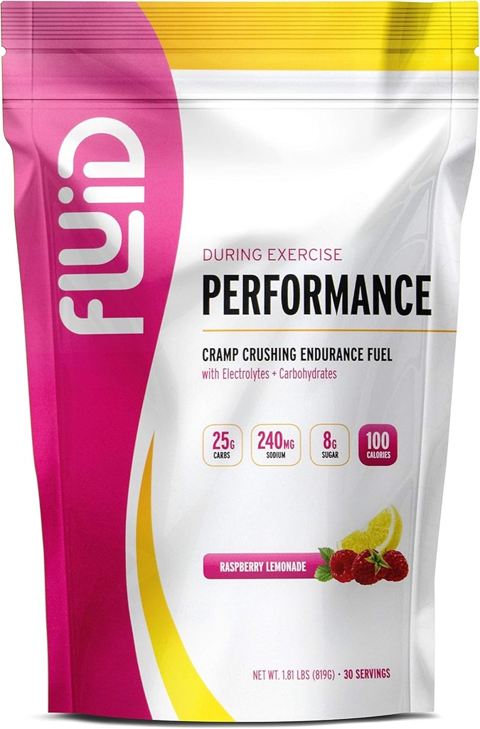 Performance fluide - faible teneur en sucre carburant boisson de sport mélange avec électrolytes, tous les ingrédients naturels, sans gluten pour avant ou pendant l'exercice (Lémonade framboise, 30 portions)