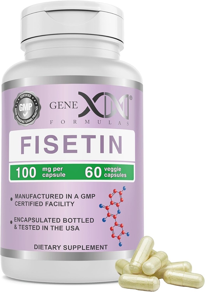 Formules Genex Fisetin 100mg/Serveur (60 capsules) - Antioxydant qui soutient le vieillissement en santé, le mieux-être cérébral et la santé cognitive - Non-OGM, sans gluten, végétarien - 2 mois d'approvisionnement