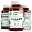 Nutra naturel suprême vitamine D3 400 UI Softgels, aide à booster l'immunité, soutient la santé pulmonaire, la vitamine solaire, aide à améliorer la santé cardiovasculaire, les os et les dents, sans gluten, 100 Softgels