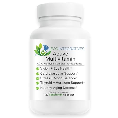 Active Multivitamin ADK Methyl B Complex - Quatrefolic Folate, P5P, Methyl B12, Vitamin D3 K1 K2 - Energy & Cellular Metabolism - Vegan, Non-GMO, Gluten-Free, Soy-Free - 120 Capsules