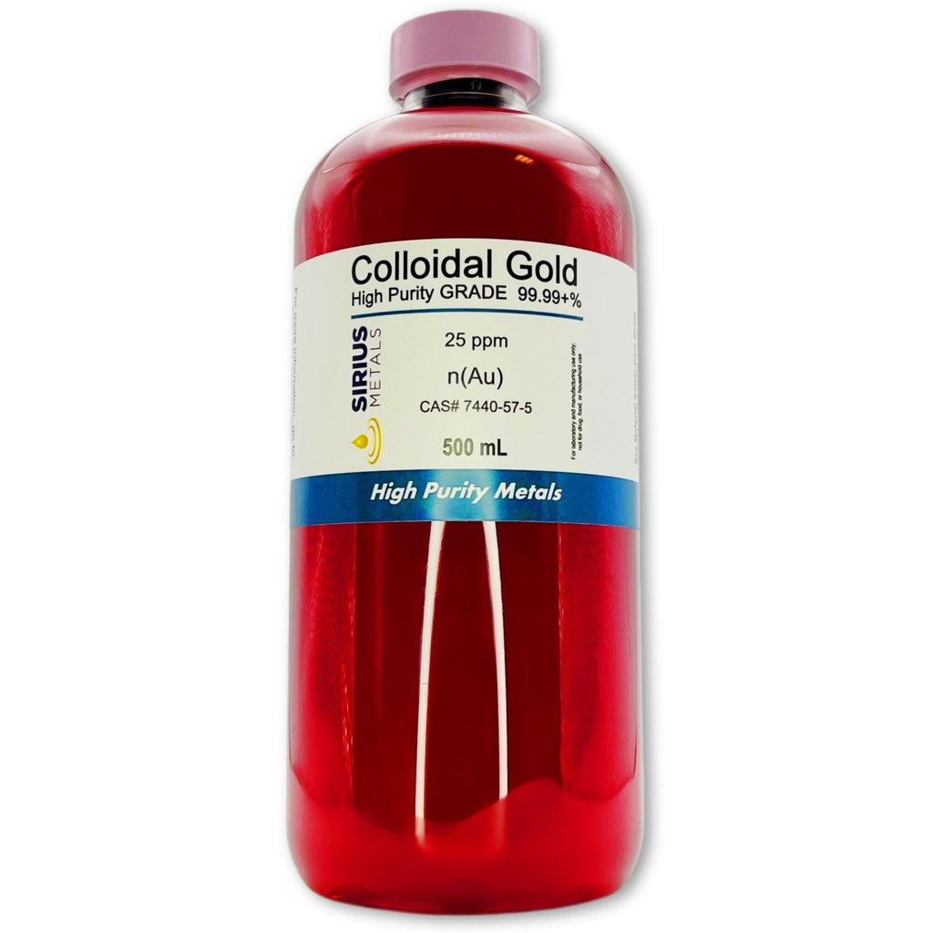 Vrai Or colloïdal – 25 ppm - 99,99+% Pureté - 500 mL (16,9 Fl Oz) en bouteille en plastique sans BPA - Fabriqué aux États-Unis
