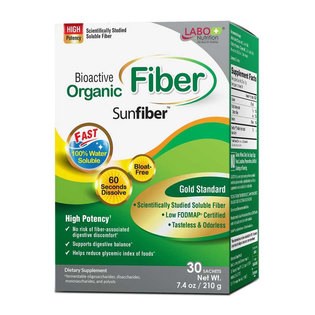 LABO Nutrition Fibre biologique bioactive – Fibre solaire PHGG Soluble Fibre prébiotique pour la régularité digestive et la santé gustative – Guar Gum partiellement hydrolysé, faible FODMAP, non aromatisé, végétalien, non-OGM, 30 sachets