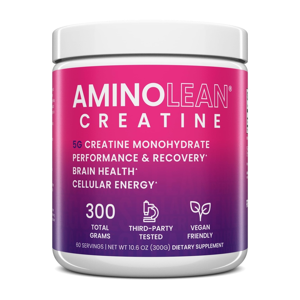 AminoLean Creatine pour les femmes et les hommes, supplément de poudre monohydratée de créatine micronisée pure pour tonification musculaire, soutien de l'humeur, stimulation énergétique et santé cérébrale, 300g