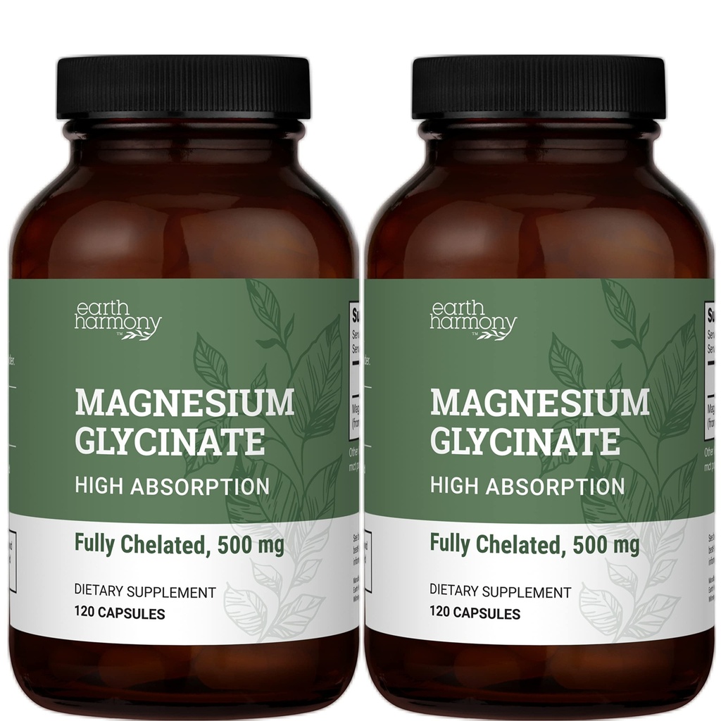 Harmonie de la Terre Glycinate de magnésium chélaté 500mg - 120 Capsules (2-Pack, 1000mg Total)