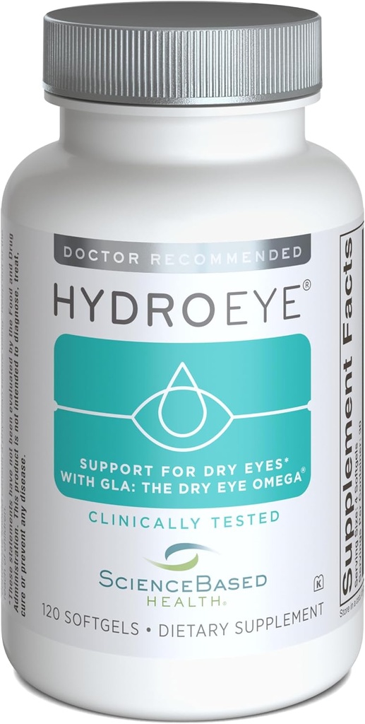 ScienceBased Health HydroEye Dry Eye Supplement – Formule testée cliniquement avec GLA, EPA et DHA – Support pour le confort des yeux et les pellicules – 120 Softgels