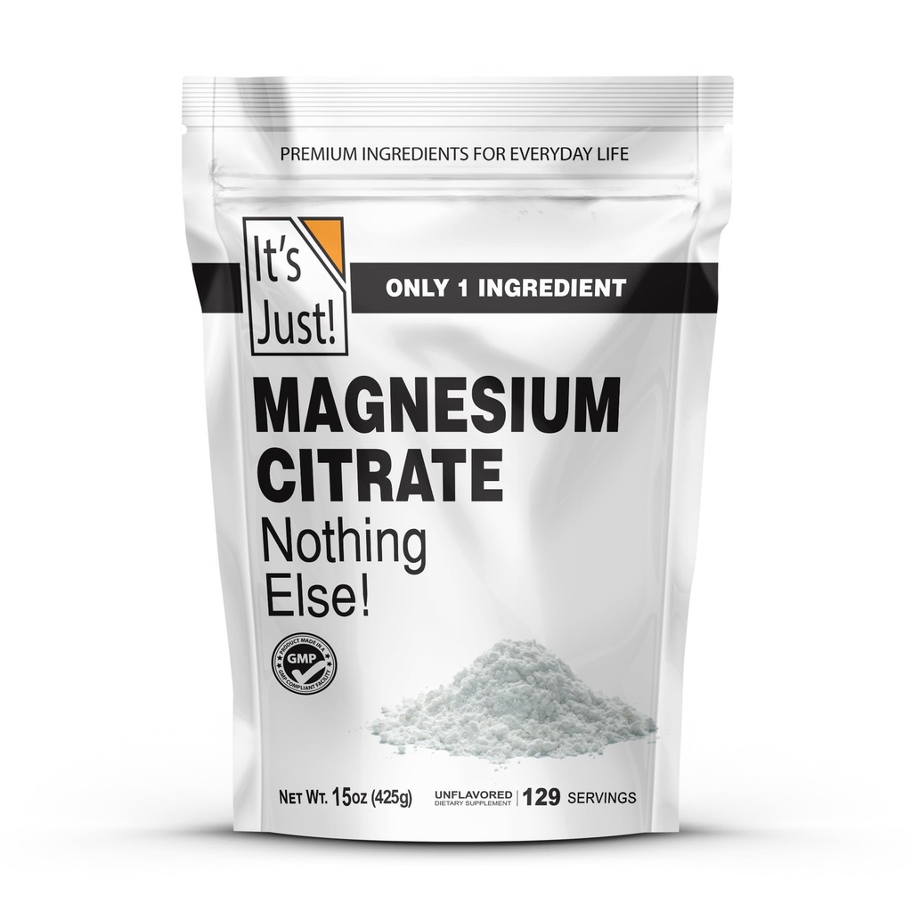 C'est juste - Citrate de magnésium en poudre, 15oz, Supplément de magnésium non-OGM, non aromatisé (15oz / 129 portions)