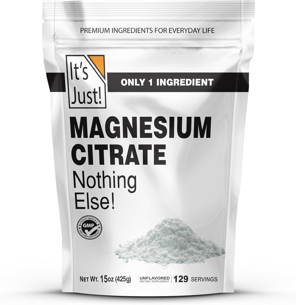 C'est juste - Citrate de magnésium en poudre, 15oz, Supplément de magnésium non-OGM, non aromatisé (15oz / 129 portions)