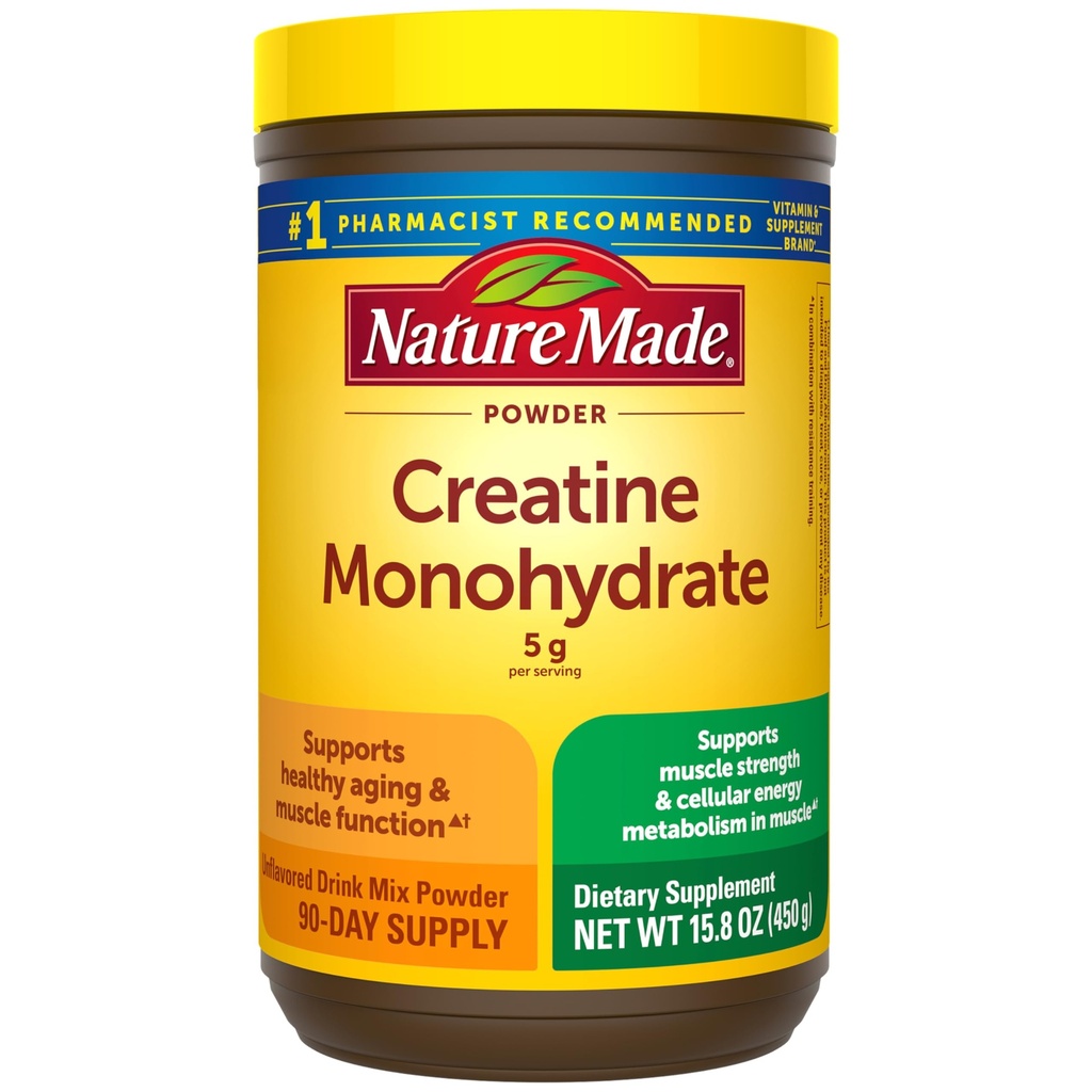 Nature Made Micronized Creatine Monohydrate Powder 5 g per Serving, Unflavored Drink Mix Powder, Muscle Support, 450 g, 90 Day Supply (Pack of 6)