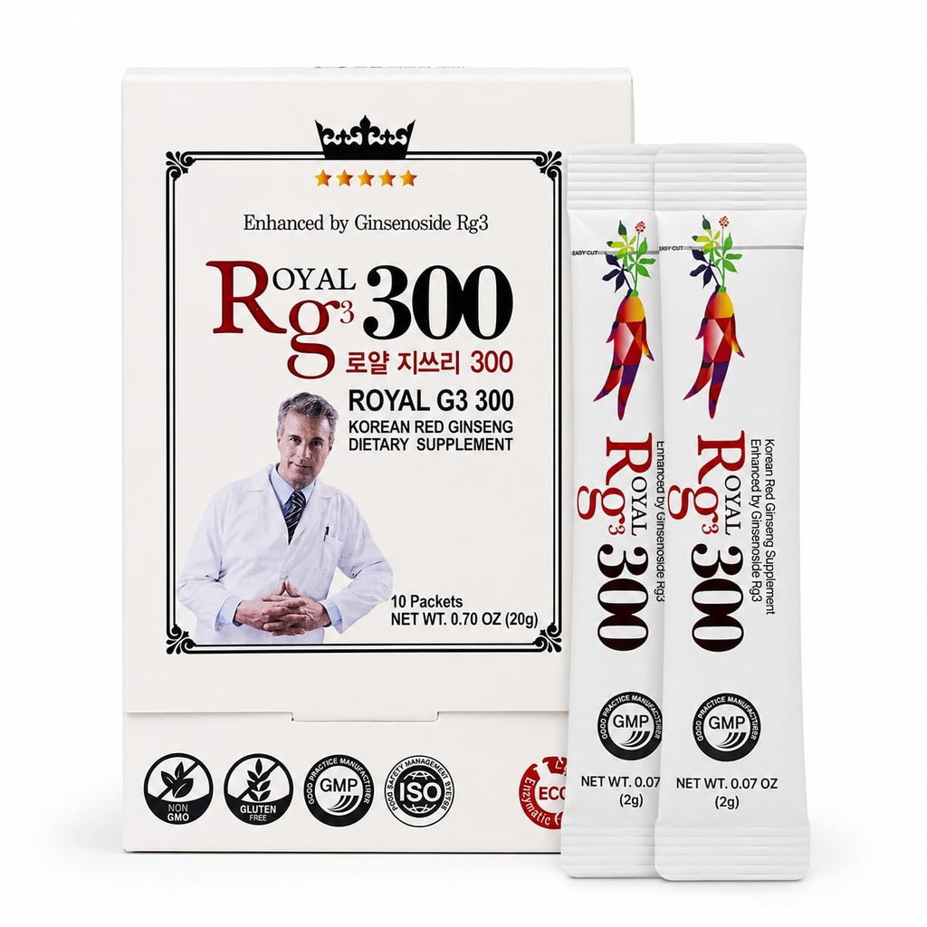 Premium RG3 300 poudre de ginseng rouge coréen - Ginsénosides améliorés (50mg Rg3/Sachet), Fabriqué en Corée, 10 sachets