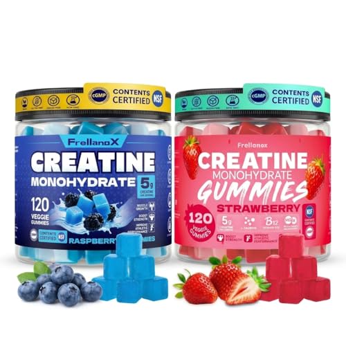 Creatine Monohydrate Gummies for Women & Men, Supports Muscle Strength, Energy & Workout Recovery — Strawberry & Blue Raspberry, 2 Pack, 240 Count