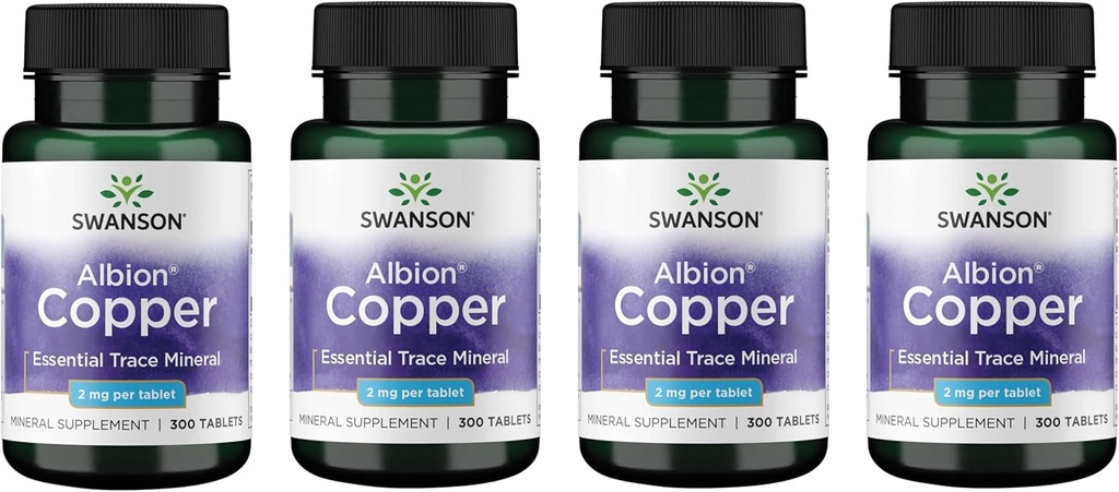Swanson Copper Antioxydant Système immunitaire Supplément minéral de soutien des cellules du sang rouge (chélate de cuivre) 2 mg 300 onglets (4 paquets)