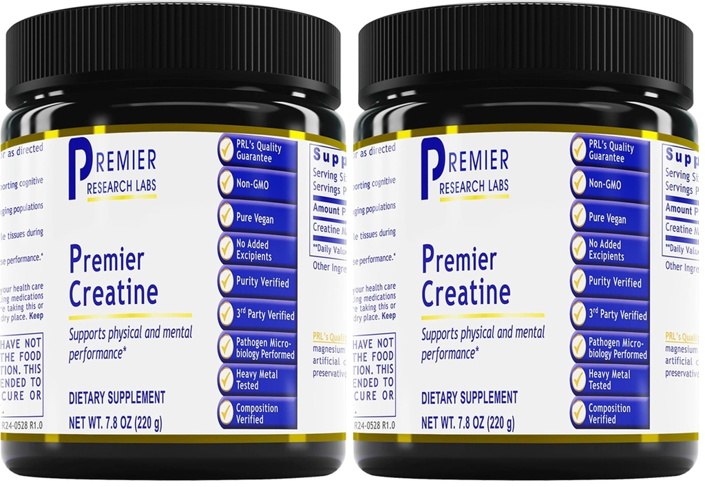 Premier Research Labs Premier Creatine - Creatine Monohydrate Powder, Creatine Powder for Men, Women, Vegetarians, Unflavored Vegan Friendly Formula - 7.8 oz (40 Servings) (Pack of 2)