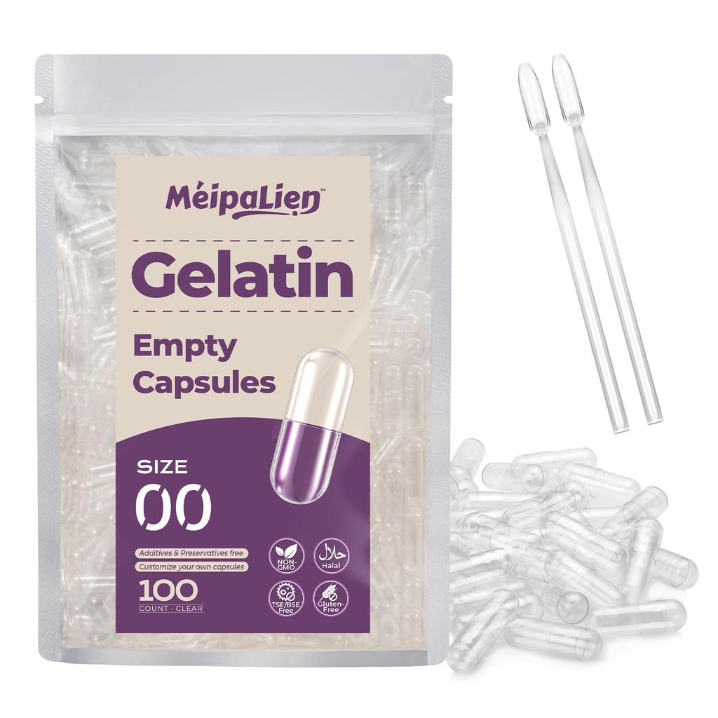 Empty Gelatin Capsules Size 00-100 Count Bovine Bone Gel Capsules Empty | Quick Dissolve | All Size | for Powder & Liquid DIY Filling