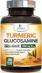 Supplément curcumin curcumin curcuma 2000mg - 95% Curcuminoïdes avec Glucosamine, Ginger & MSM, Pepper noir BioPerine pour la meilleure absorption, soutien de joint végétalien de la nature, non-OGM, mis en bouteille aux États-Unis - 180 Capsules