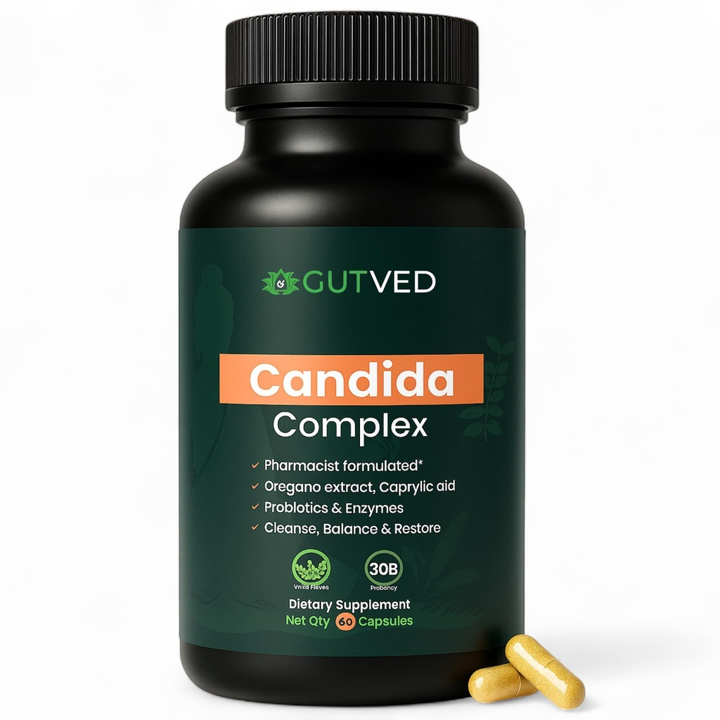 Candida Complex with Caprylic Acid for Men & Women – Anti Overgrowth, Balance and Restore Supplement for Yeast, Healthy Gut Flora & Skin with 30B/g Probiotic, Oregano, Senna - 1 Month Supply