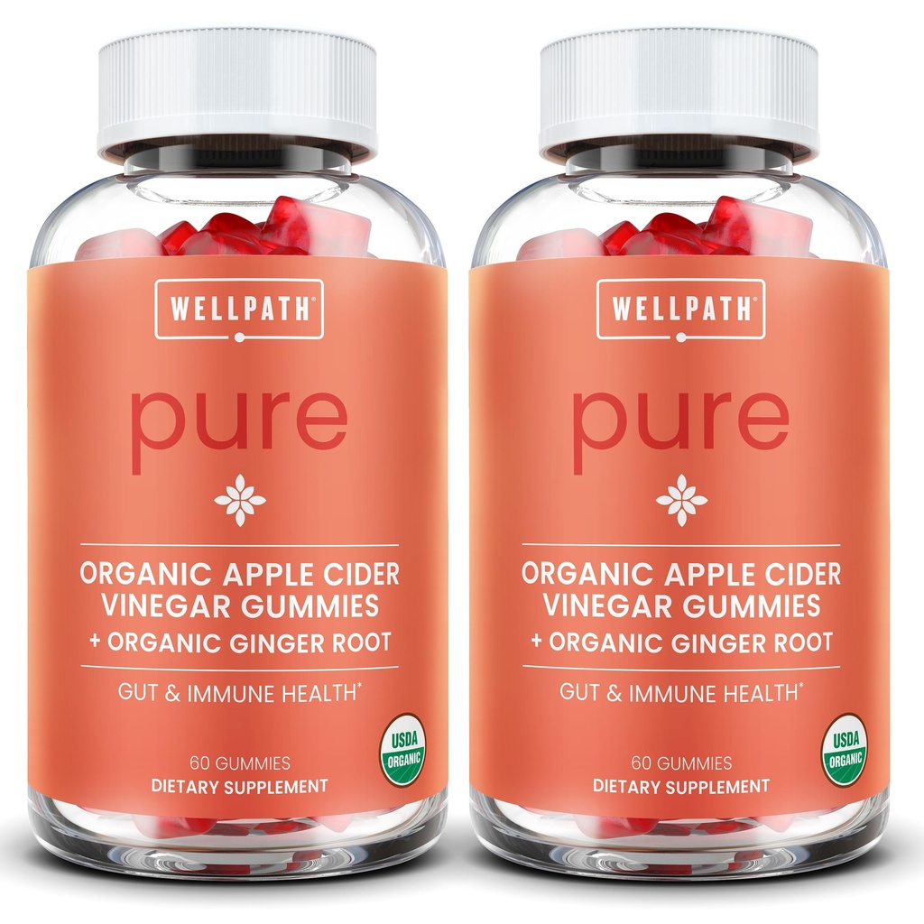 Gommies de vinaigre de cidre de pomme de terre pur (2 pack) - Gommy biologique avec gingembre pour la santé de Gut, non-OGM, 120 Ct