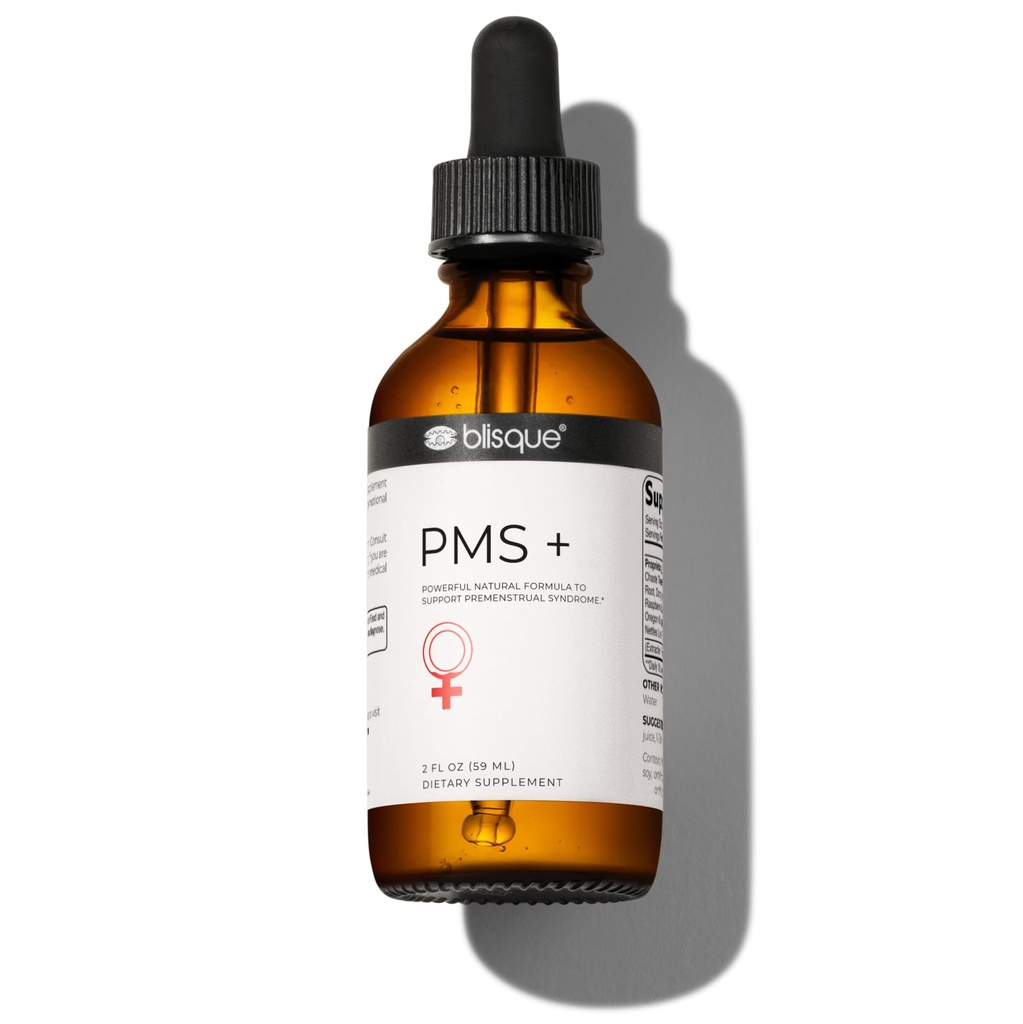 Blisque – Natural PMS Support Supplement for Period Cramps and Bloating Relief | Hormone Balance for Women | with Chasteberry | Doctor Approved | Vegan and Non-GMO | 2 Ounces | 59 Servings