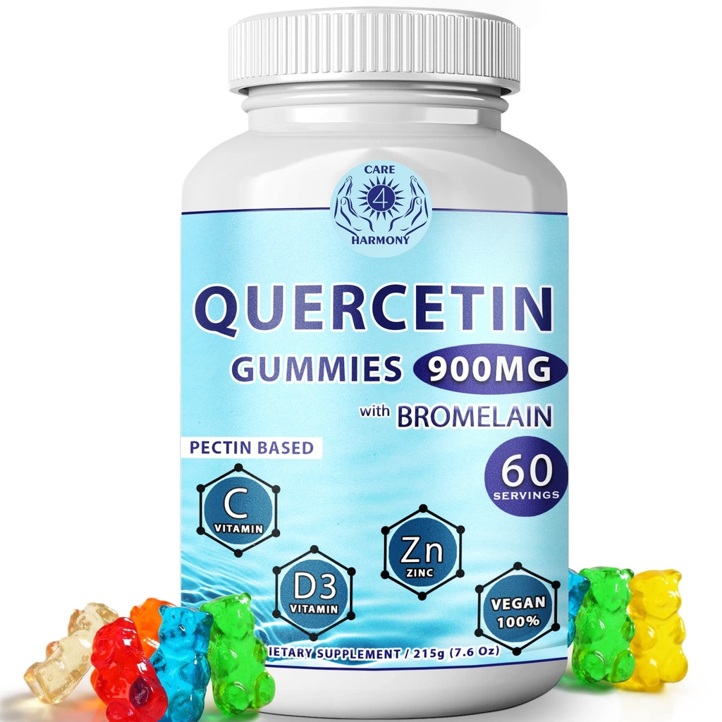 Gummies Quercetin - Quercetin avec vitamine Bromelain C + vitamine Zinc D3 – Suppléments Quercetin 900mg à croquer - Quercetin pour les enfants et les adultes (1)
