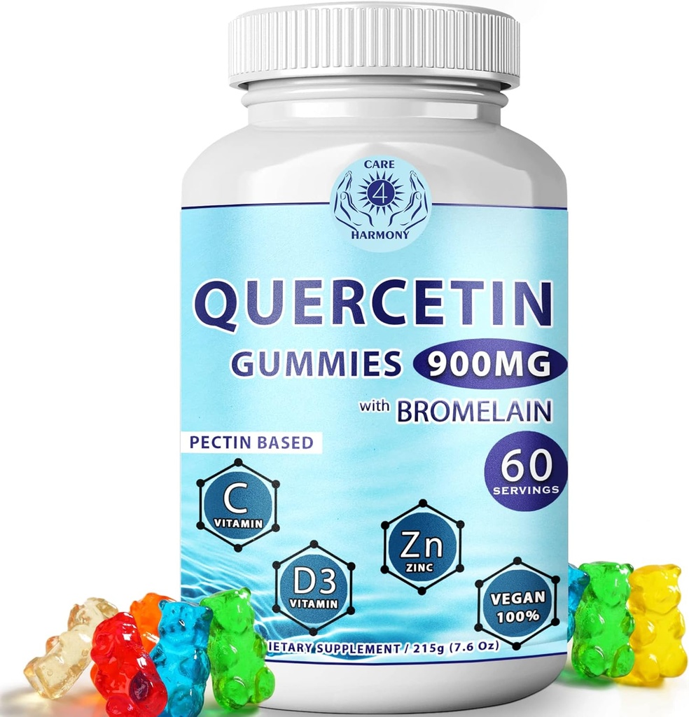 Gummies Quercetin - Quercetin avec vitamine Bromelain C + vitamine Zinc D3 – Suppléments Quercetin 900mg à croquer - Quercetin pour les enfants et les adultes (1)