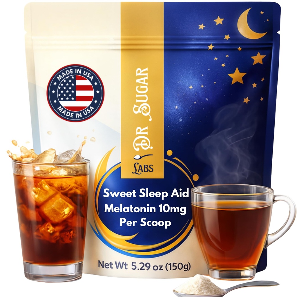 Dr Sugar Labs – Powerful Sleep Aid – Sweet Melatonin Blend – Sugar Replacement for Tea – 10mg Melatonin – L-Theanine, GABA – 0 Sugar, Stevia-Sweetened – Made in USA, 3rd Party Tested – 30 SVG