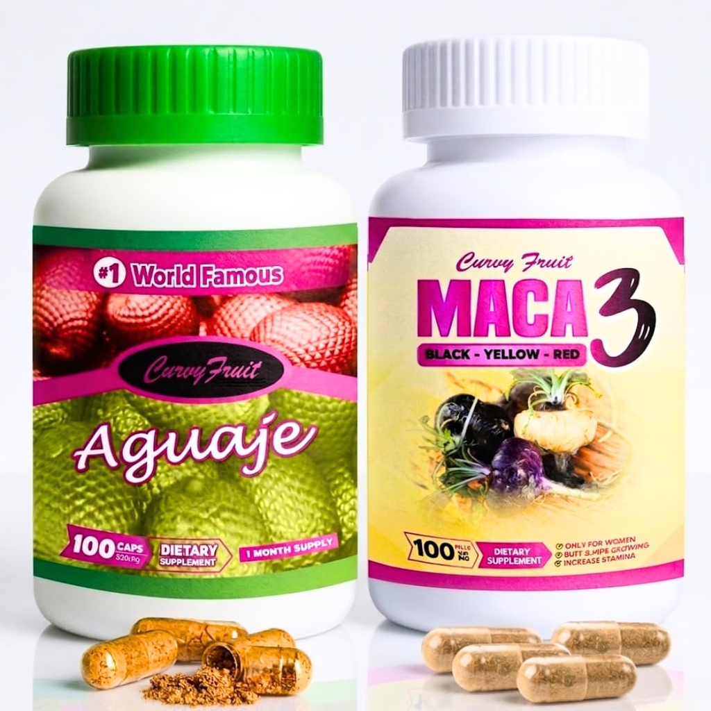 Curvy Pack – Aguaje + Maca 3 Capsules for Bigger Booty, Wider Hips & Feminine Curves – 100% Natural Hormonal Support – Booty & Energy Enhancer – 1 Month Supply