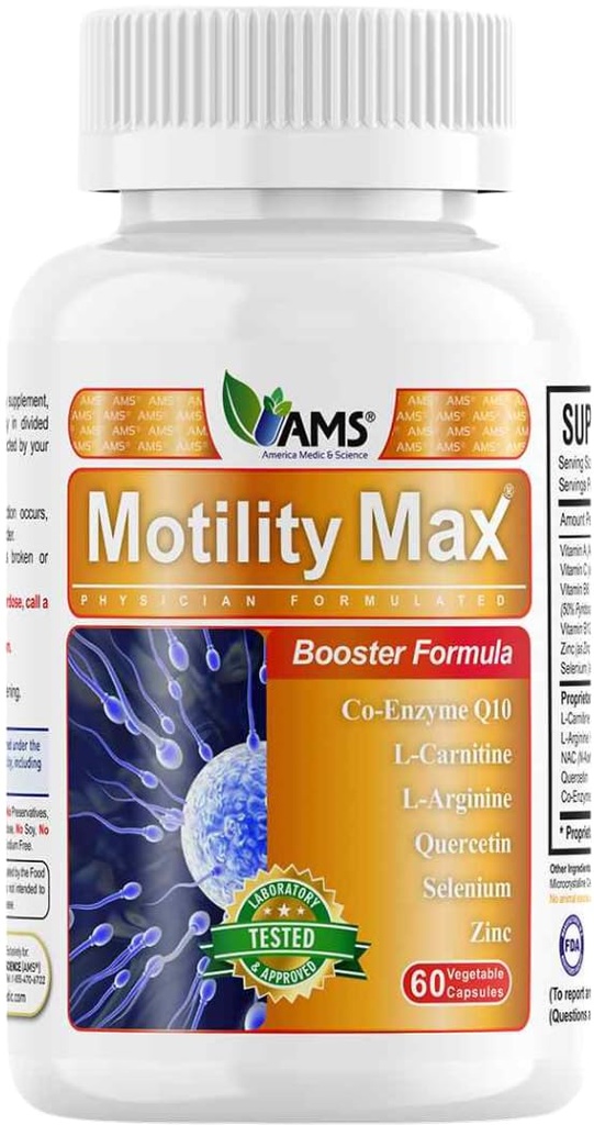 Motility Max – Supports Sperm Motility & Reproductive Health Promotes Healthy Blood Flow, Libido & Testosterone Levels Antioxidant Formula with L-Arginine, L-Carnitine & Essential Nutrients 60 Capsule